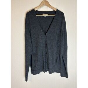 Frank & Oak Mens Gray Pure 100% Wool Cardigan Sweater Size XL Button Front Up